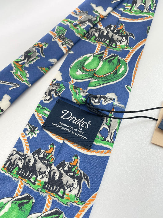 Drakes Western Rodeo Motif Handmade Tipped Silk Tie With Tag Limited Edition