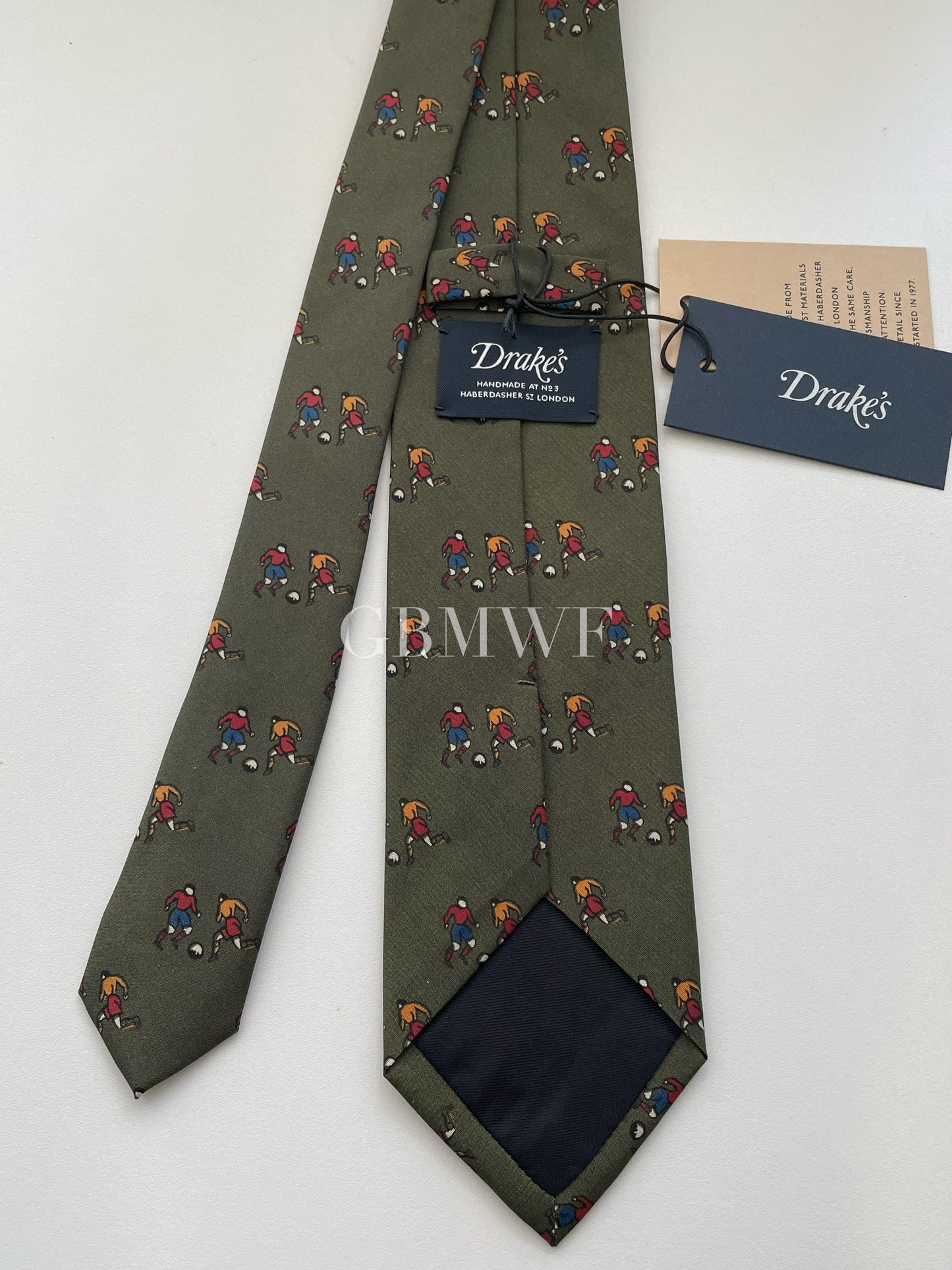 Drakes Handmade Tipped Silk Tie With Tag Football Sports Collection