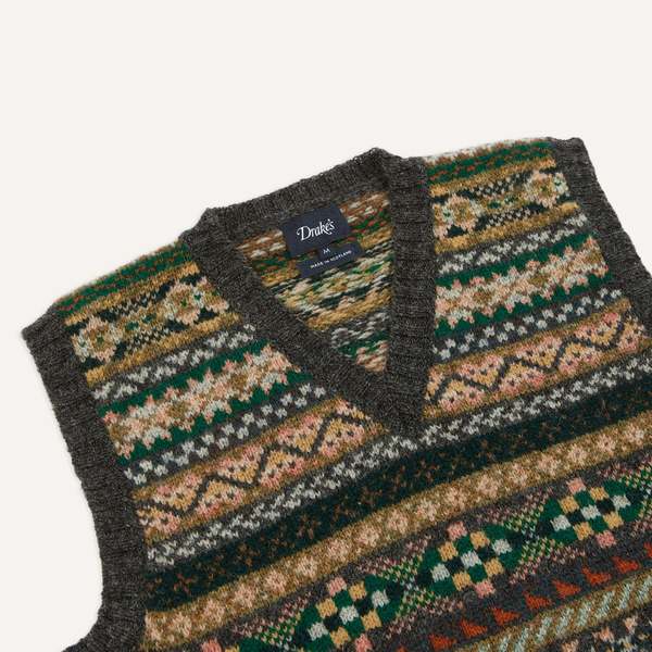 Drake's Fair Isle Vest Size Medium