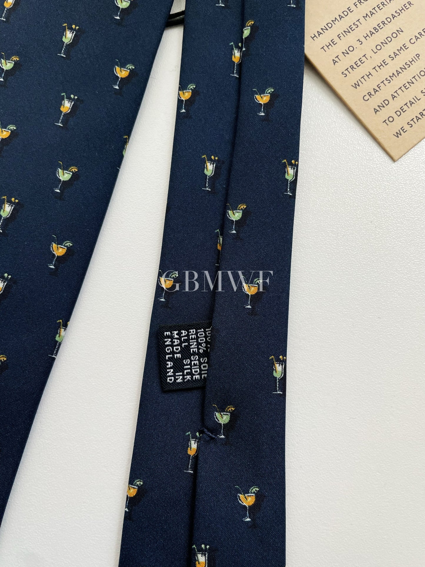 Drakes Cocktail Pattern Hand-rolled Edge Silk Handmade Tie With Tag