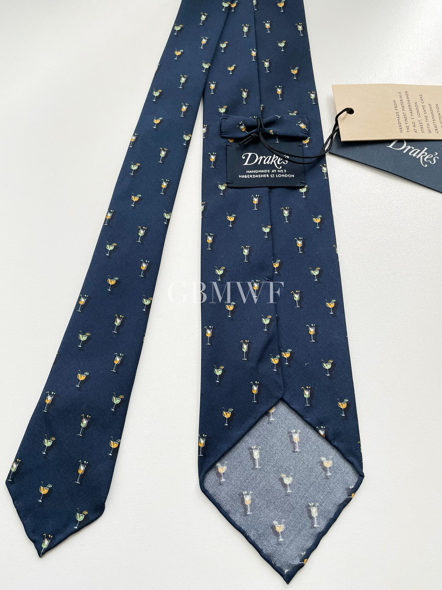 Drakes Cocktail Pattern Hand-rolled Edge Silk Handmade Tie With Tag
