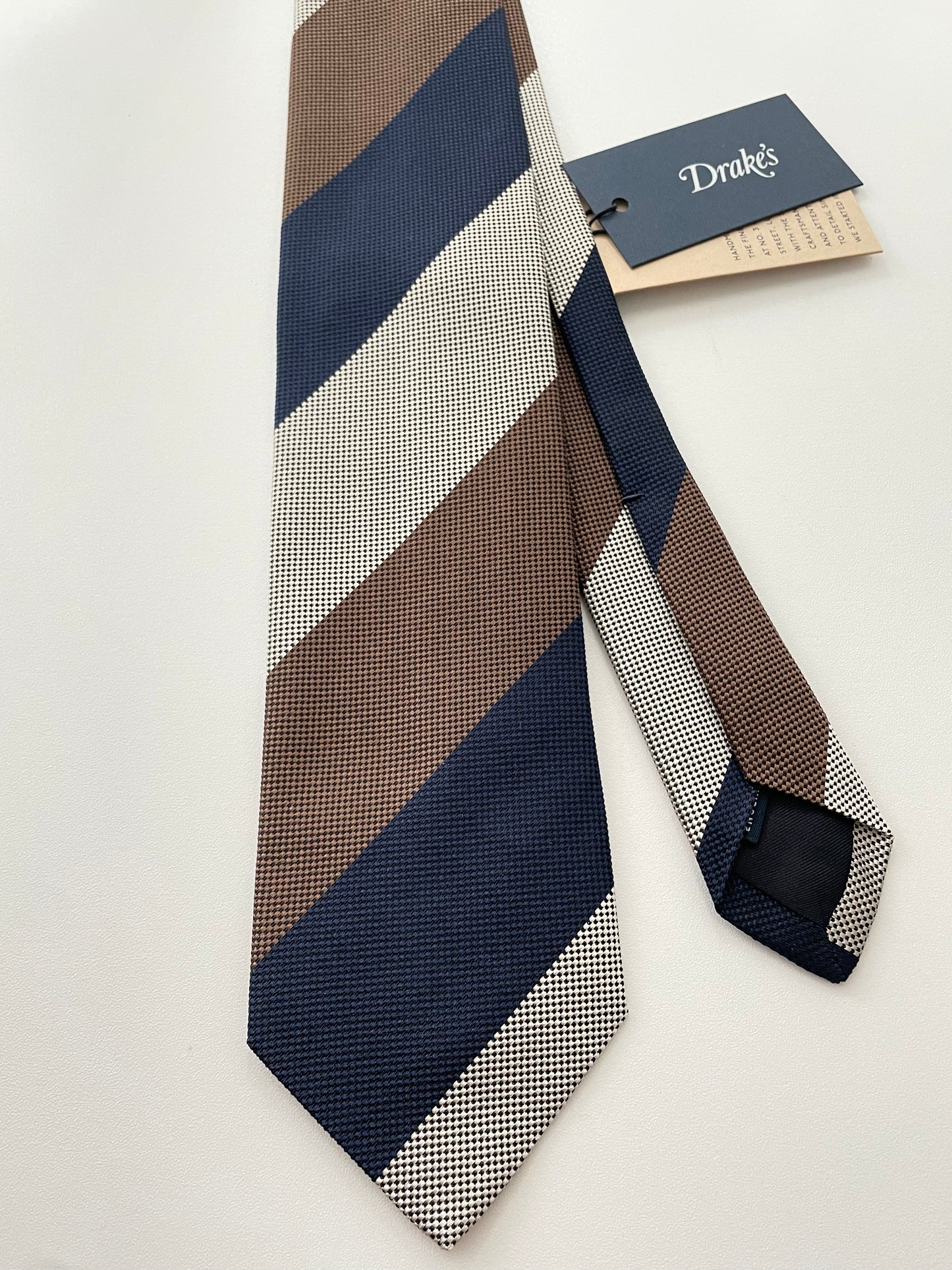 Drakes Multicoloured Block Stripe Tipped Silk Tie