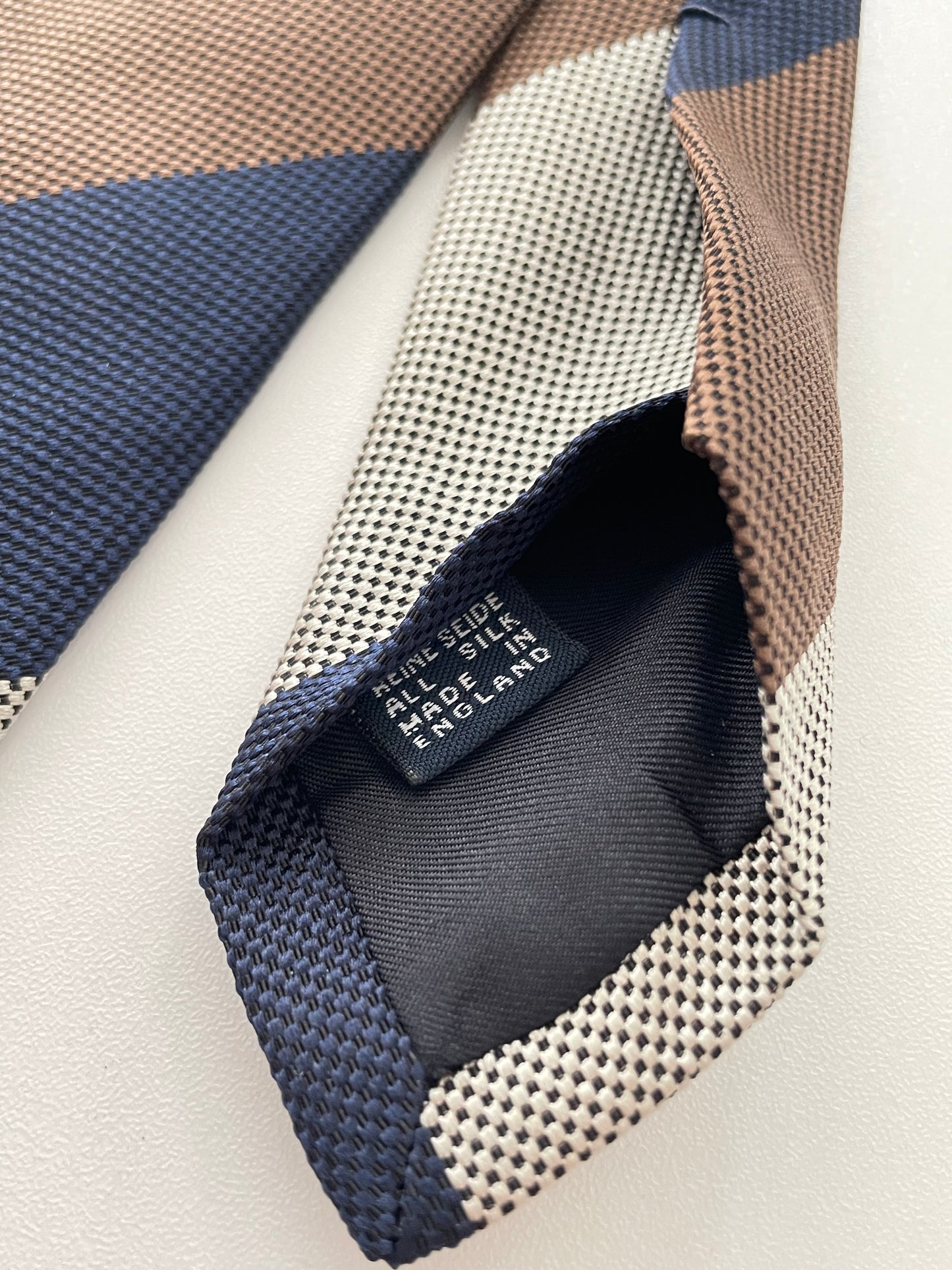 Drakes Multicoloured Block Stripe Tipped Silk Tie