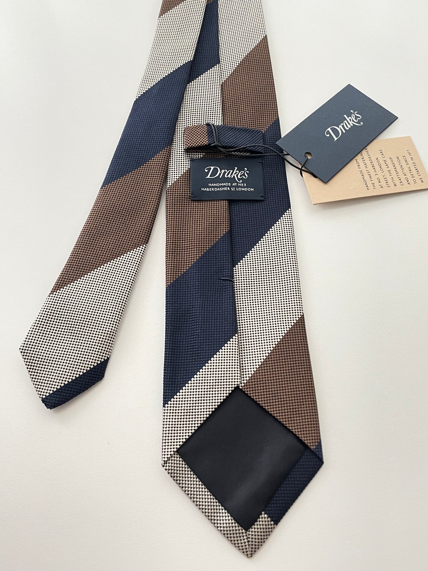 Drakes Multicoloured Block Stripe Tipped Silk Tie
