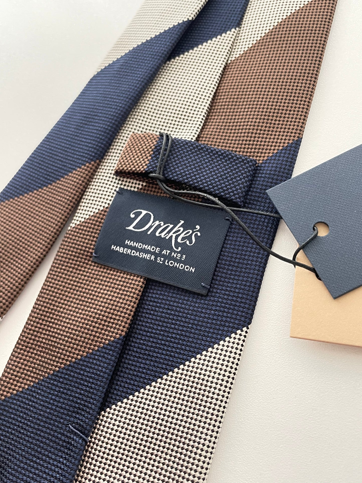 Drakes Multicoloured Block Stripe Tipped Silk Tie