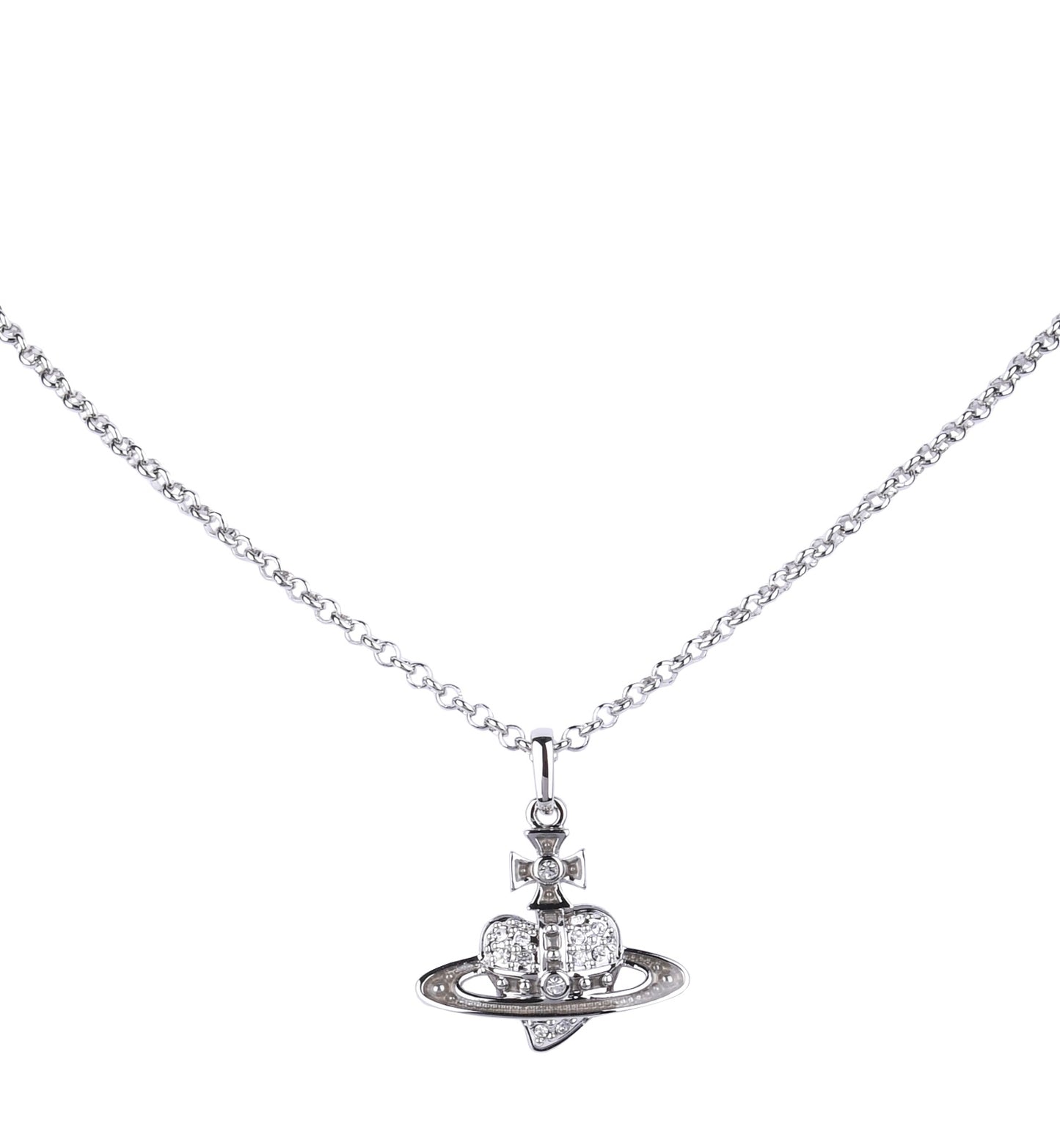 Vivienne Westwood Reverse Diamente Heart Necklace Silver/Cream