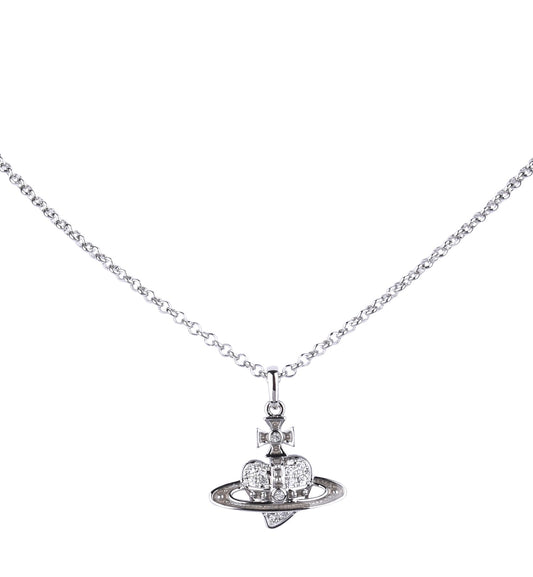 Vivienne Westwood Reverse Diamente Heart Necklace Silver/Cream