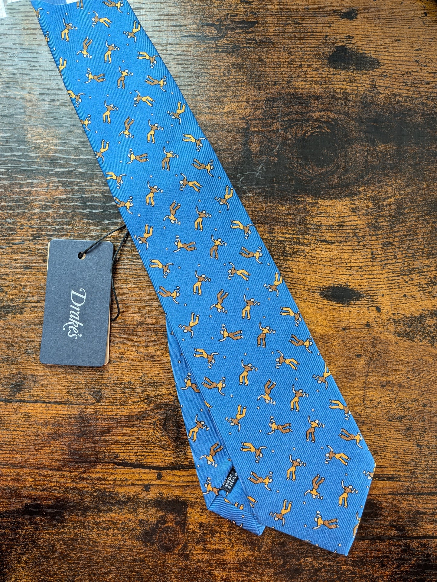 New Drakes Badminton Motif Handmade Tipped Silk Tie With Tag Limited Edition