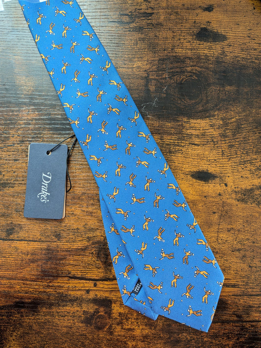 New Drakes Badminton Motif Handmade Tipped Silk Tie With Tag Limited Edition