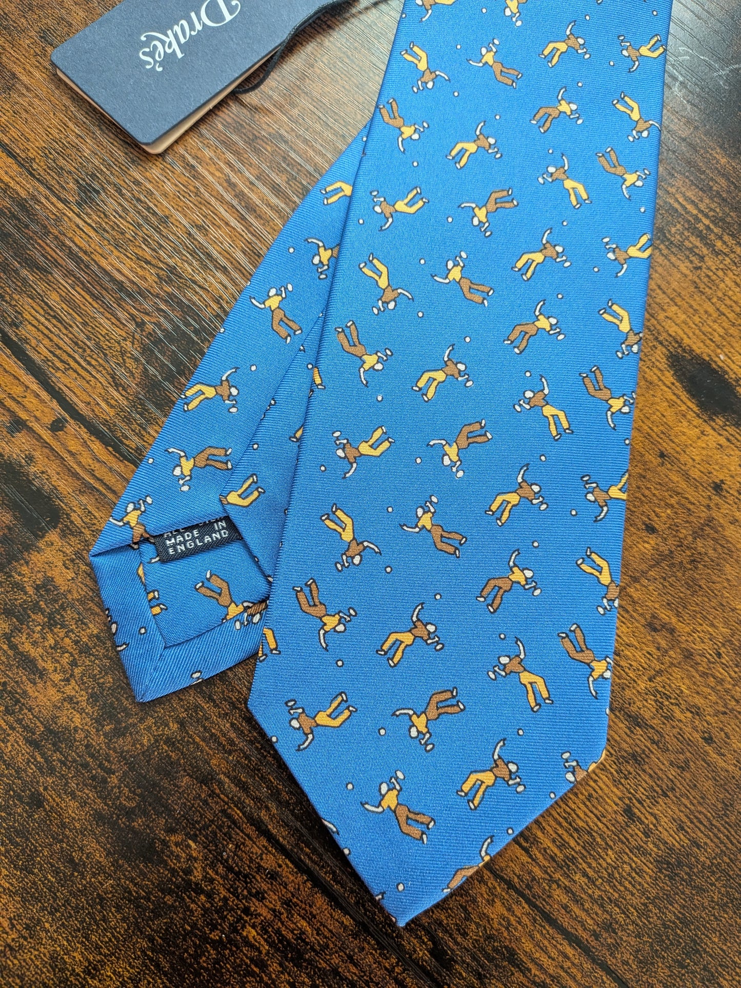 New Drakes Badminton Motif Handmade Tipped Silk Tie With Tag Limited Edition