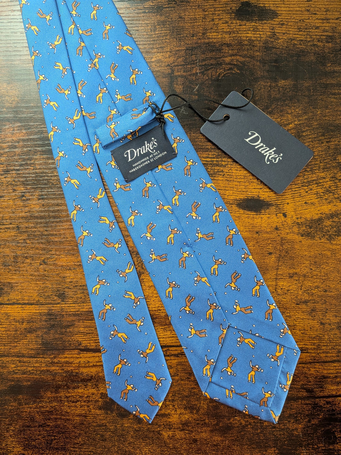 New Drakes Badminton Motif Handmade Tipped Silk Tie With Tag Limited Edition