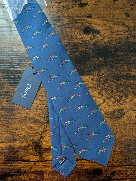 New Drakes Blue Curling Motif Handmade Tipped Silk Tie With Tag Limited Edition