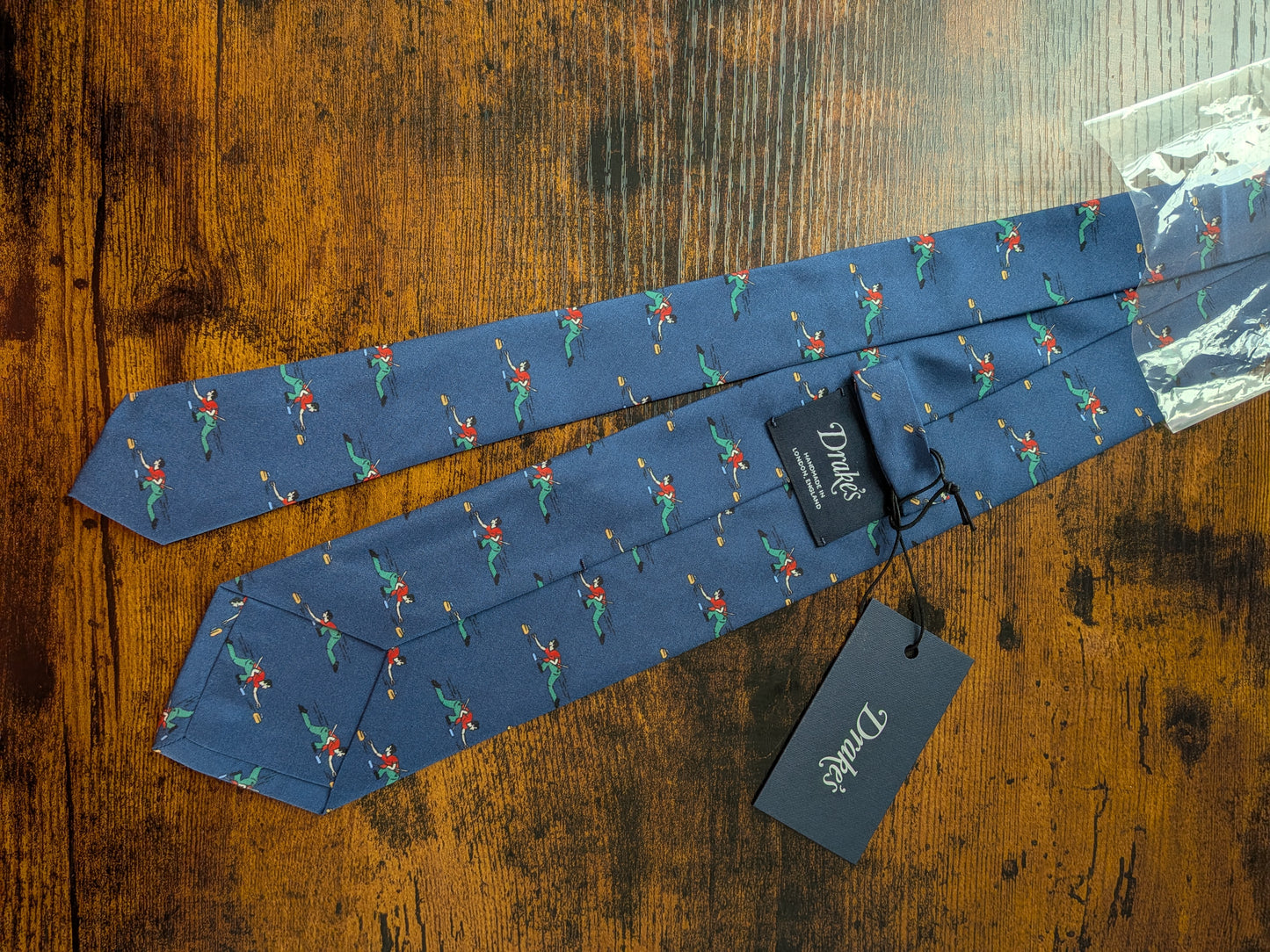 New Drakes Blue Curling Motif Handmade Tipped Silk Tie With Tag Limited Edition