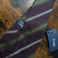 Drakes Purple Mastard White Handmade Striped Silk Tie With Tag