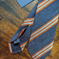 Drakes Blue Orange Ecru Handmade Striped Silk Tie With Tag