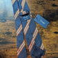 Drakes Blue Orange Ecru Handmade Striped Silk Tie With Tag