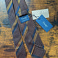 Drakes Brown Navy Yellow Handmade Striped Silk Tie With Tag
