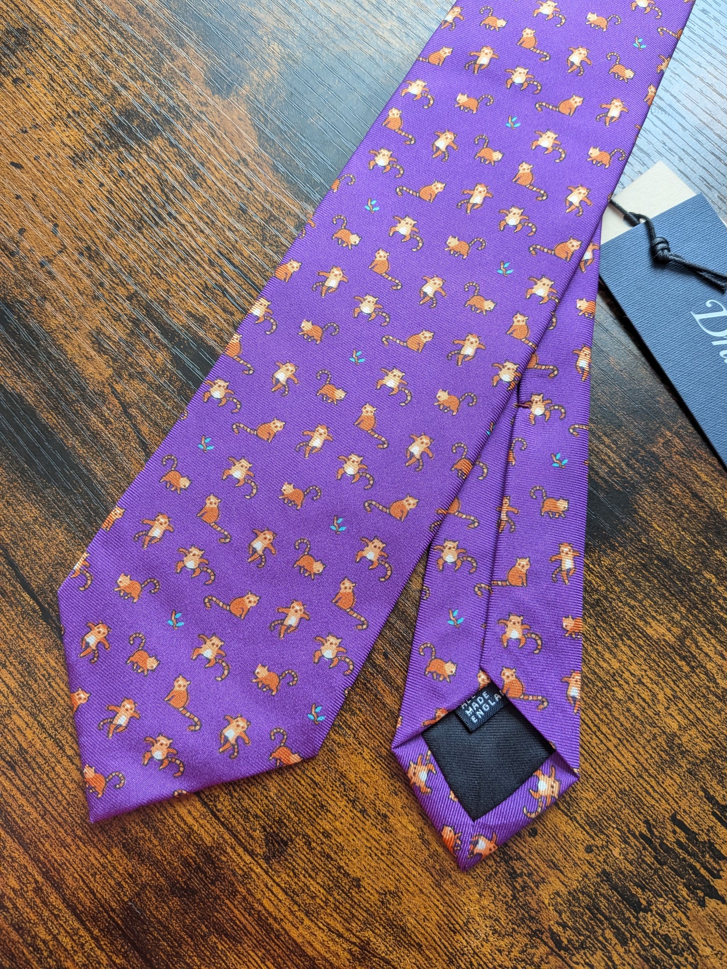 Drakes Red Panda Motif Handmade Tipped Silk Tie With Tag Limited Edition