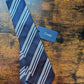 Drakes Dark Navy White Handmade Striped Silk Tie With Tag