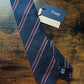 Drakes Navy Burgundy White Handmade Striped Silk Tie With Tag