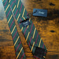 Drakes Green Yellow Pink Handmade Striped Silk Cotton Tie With Tag