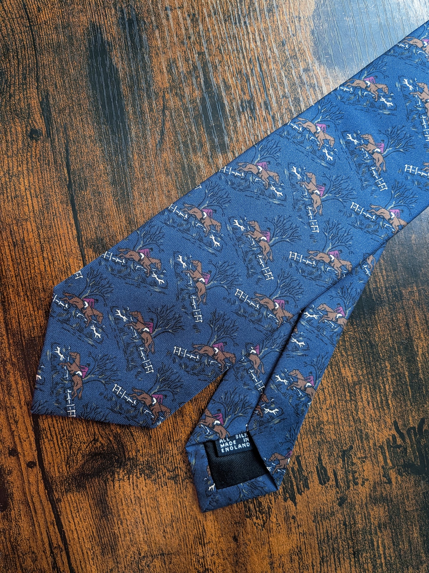 Drakes Horse Riding Navy Handmade Tipped Silk Tie With Tag Limited Edition