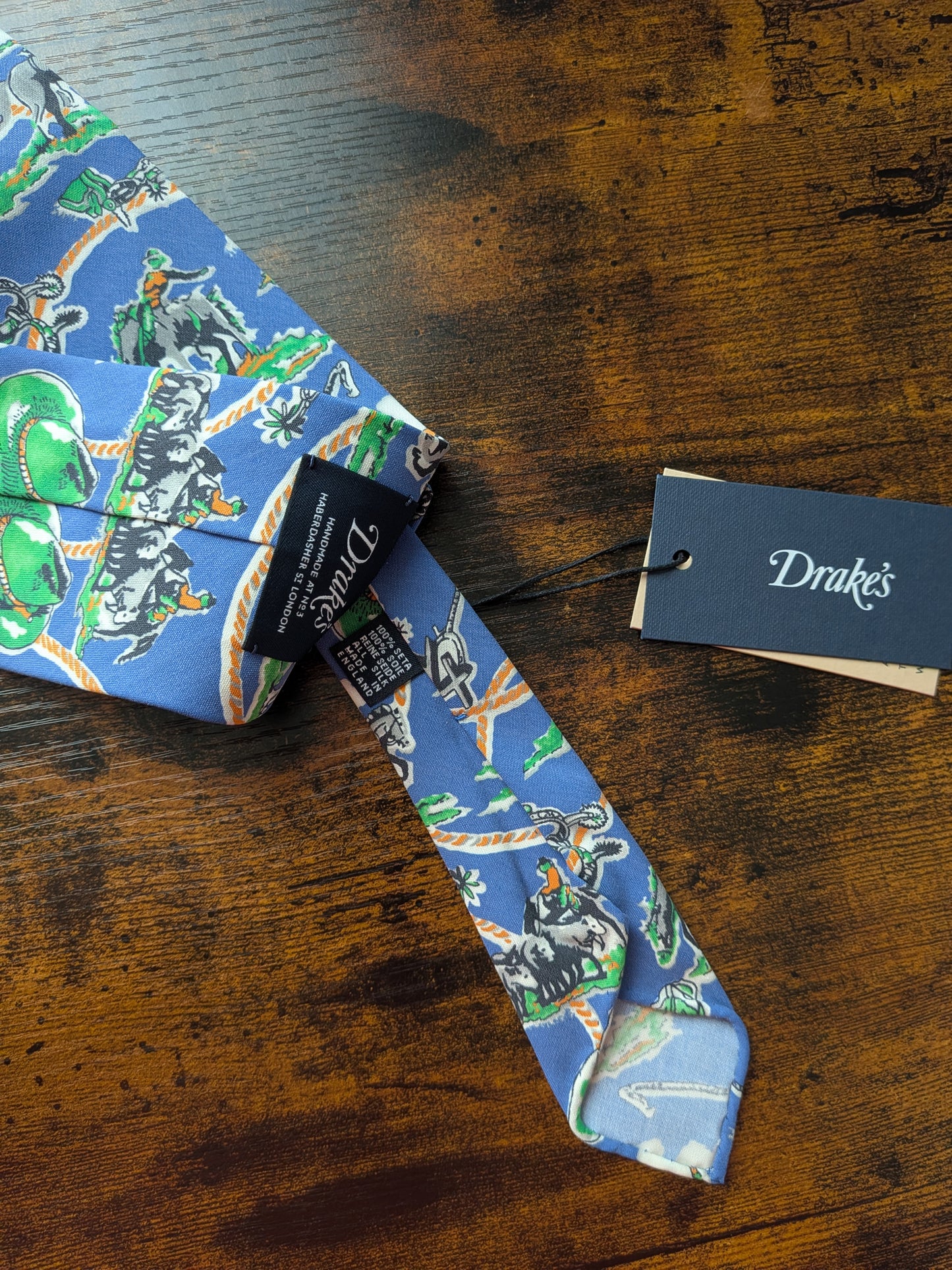Drakes Western Rodeo Motif Handmade Tipped Silk Tie With Tag Limited Edition