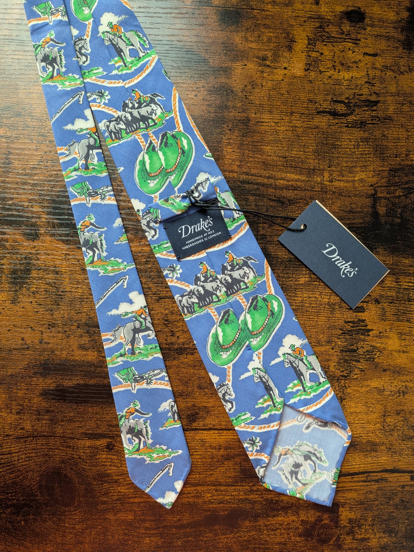 Drakes Western Rodeo Motif Handmade Tipped Silk Tie With Tag Limited Edition
