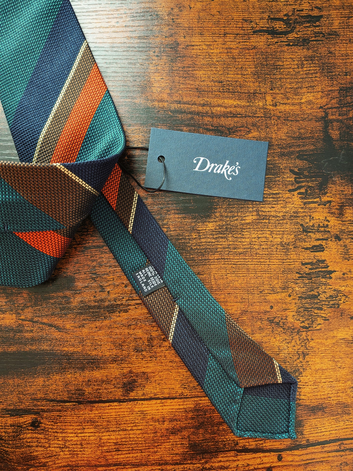 Drakes Grenadine Multicoloured Handmade Striped Silk Tie With Tag