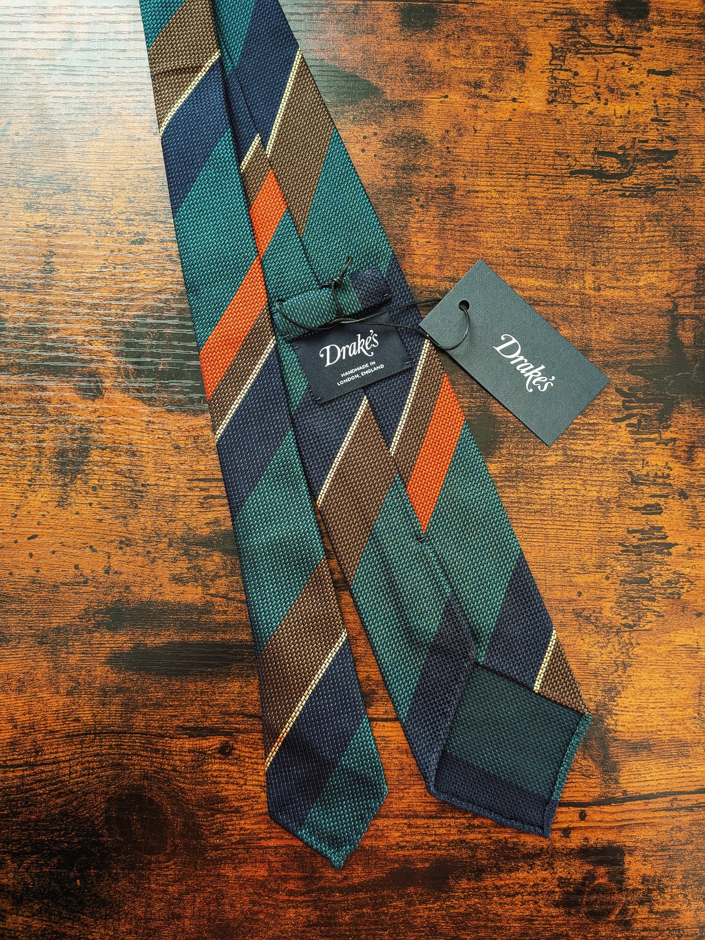 Drakes Grenadine Multicoloured Handmade Striped Silk Tie With Tag