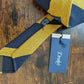Drakes Yellow Dark Navy Block Striped Handmade Silk Tie With Tag