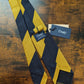 Drakes Yellow Dark Navy Block Striped Handmade Silk Tie With Tag