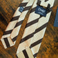 Drakes Cream Brown Block Striped Handmade Silk Tie With Tag