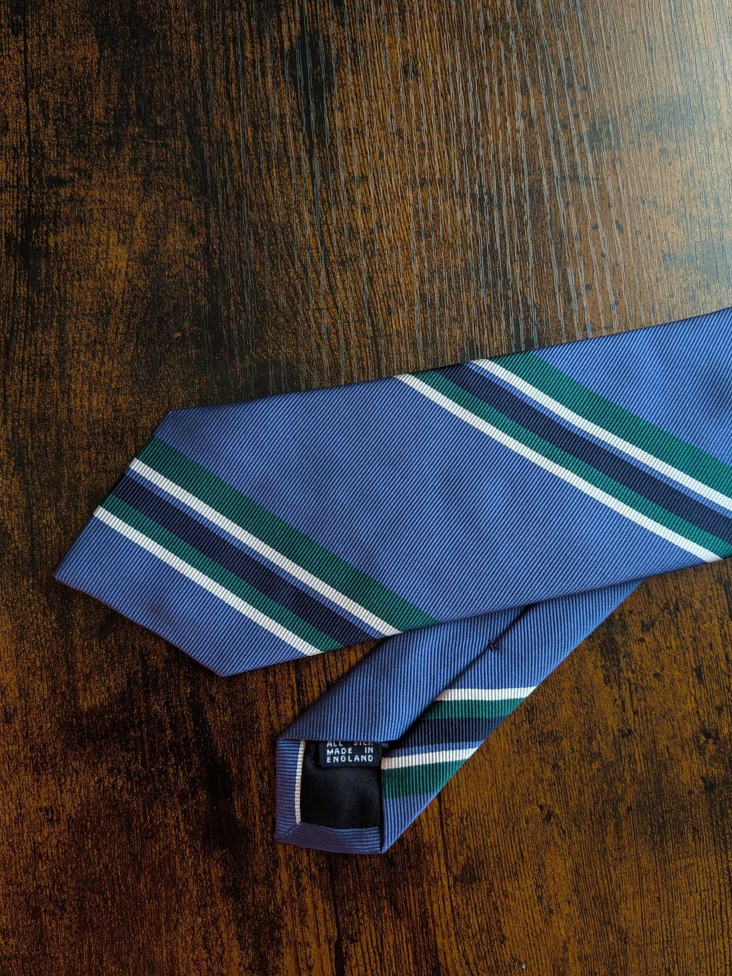 Drakes Blue Green Block Striped Handmade Silk Tie With Tag