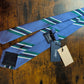 Drakes Blue Green Block Striped Handmade Silk Tie With Tag