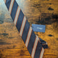 Drakes Navy Brown White Handmade Striped Silk Tie With Tag