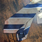 Drakes Light Brown Navy White Multicoloured Striped Handmade Silk Tie With Tag
