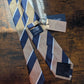 Drakes Light Brown Navy White Multicoloured Striped Handmade Silk Tie With Tag