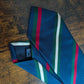 Drakes Navy Green White Multicoloured Striped Handmade Silk Tie With Tag
