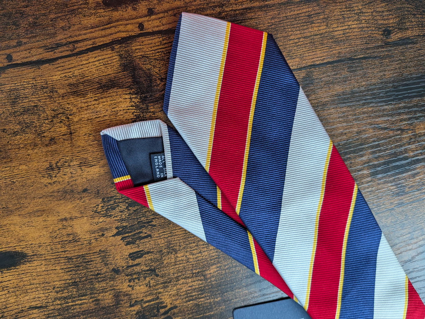 Drakes Navy Red Multicoloured Striped Handmade Silk Tie With Tag