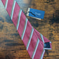 Drakes Rusty Rose Brown White Striped Handmade Silk Tie With Tag