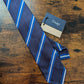 Drakes Navy Blue White Striped Handmade Silk Tie With Tag
