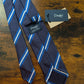 Drakes Navy Blue White Striped Handmade Silk Tie With Tag