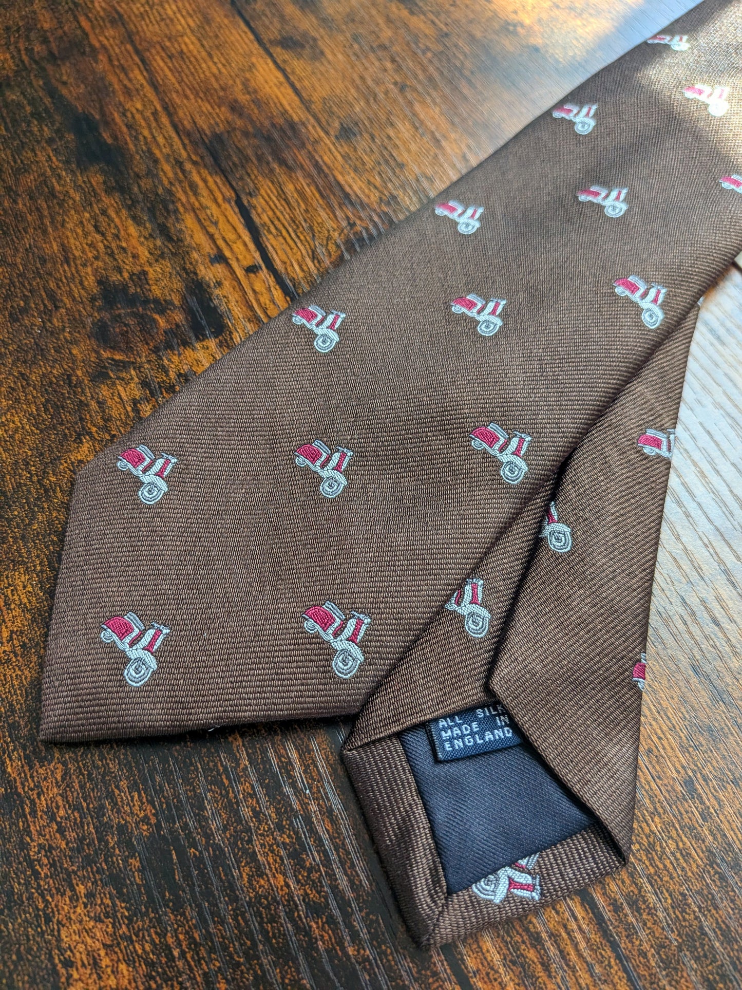 Drake's Vespa Motif Handmade Silk Ties Dark Brown Pink