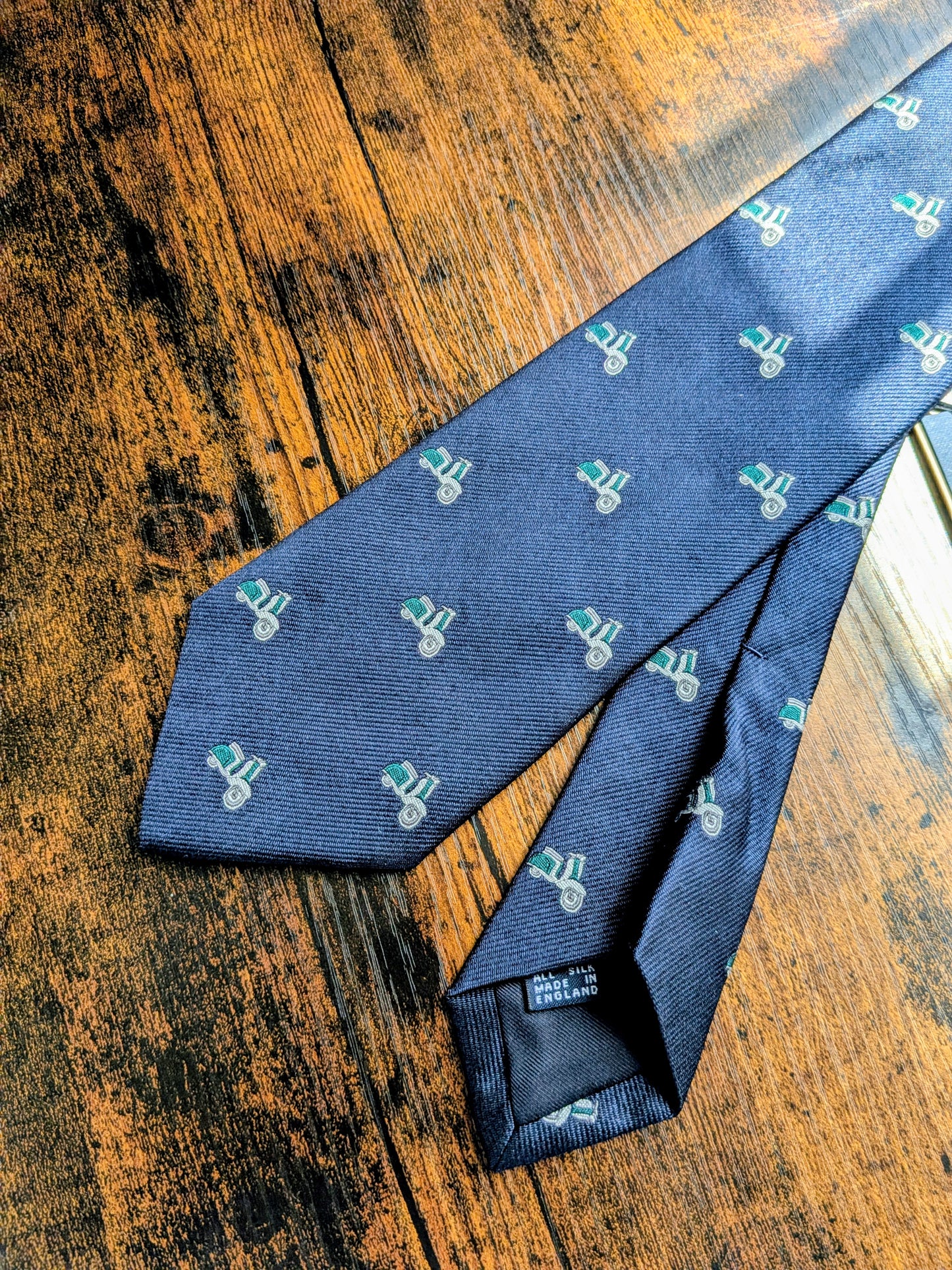 Drake's Vespa Motif Handmade Silk Ties Navy Green