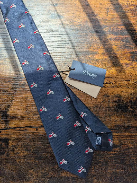 Drake's Vespa Motif Handmade Silk Ties Navy Red