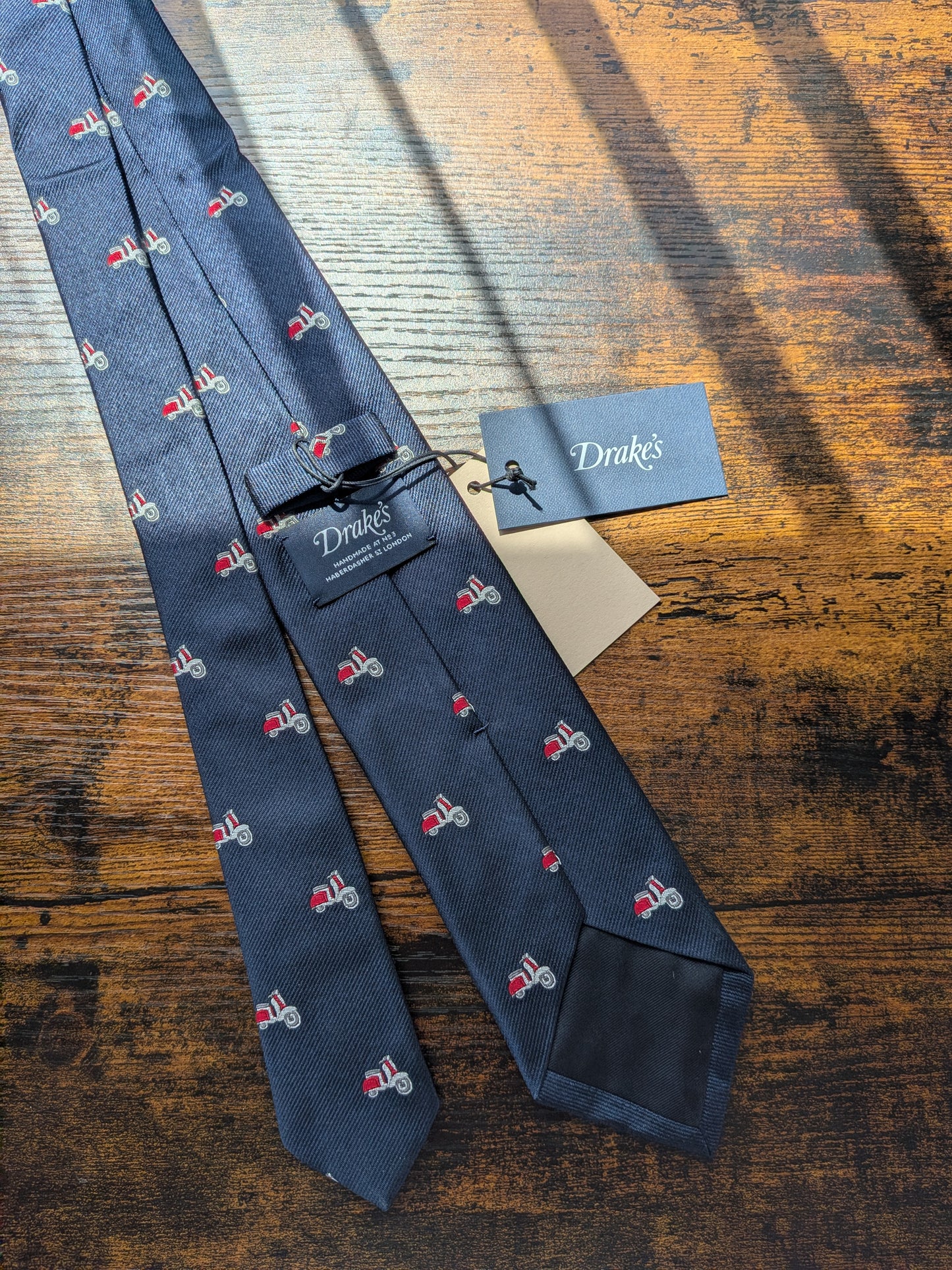 Drake's Vespa Motif Handmade Silk Ties Navy Red