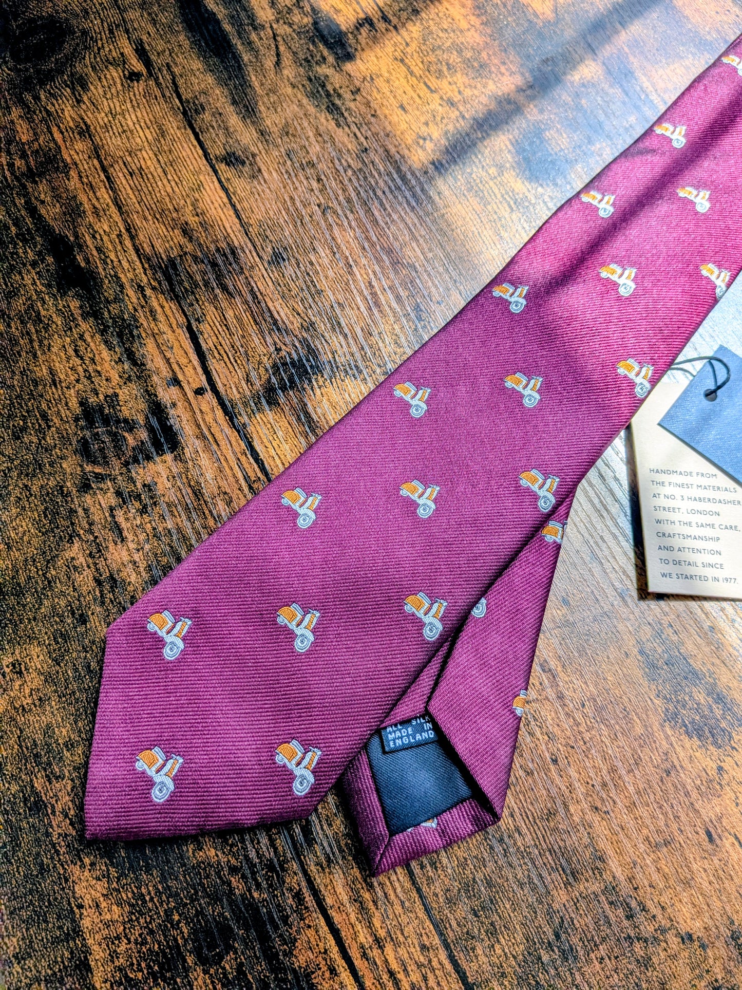 Drake's Vespa Motif Handmade Silk Ties Burgundy Orange