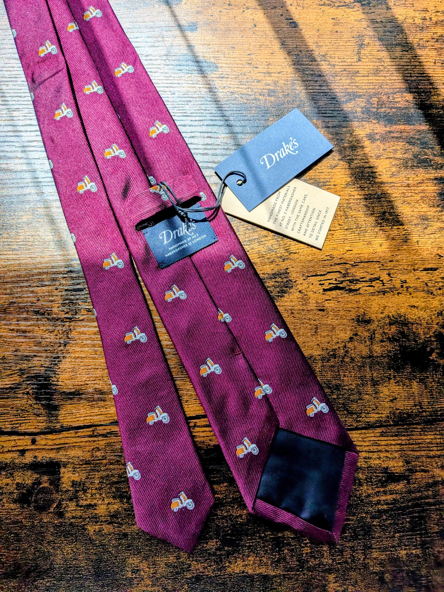 Drake's Vespa Motif Handmade Silk Ties Burgundy Orange