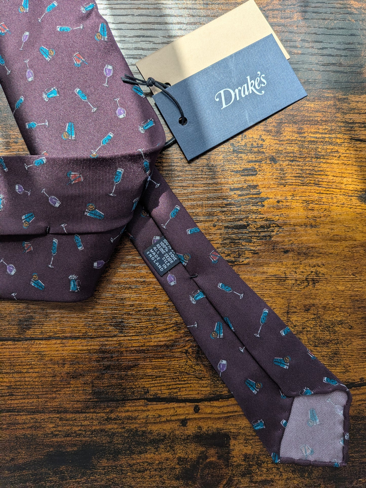 Drake's Cocktail Purple Motif Handmade Silk Ties